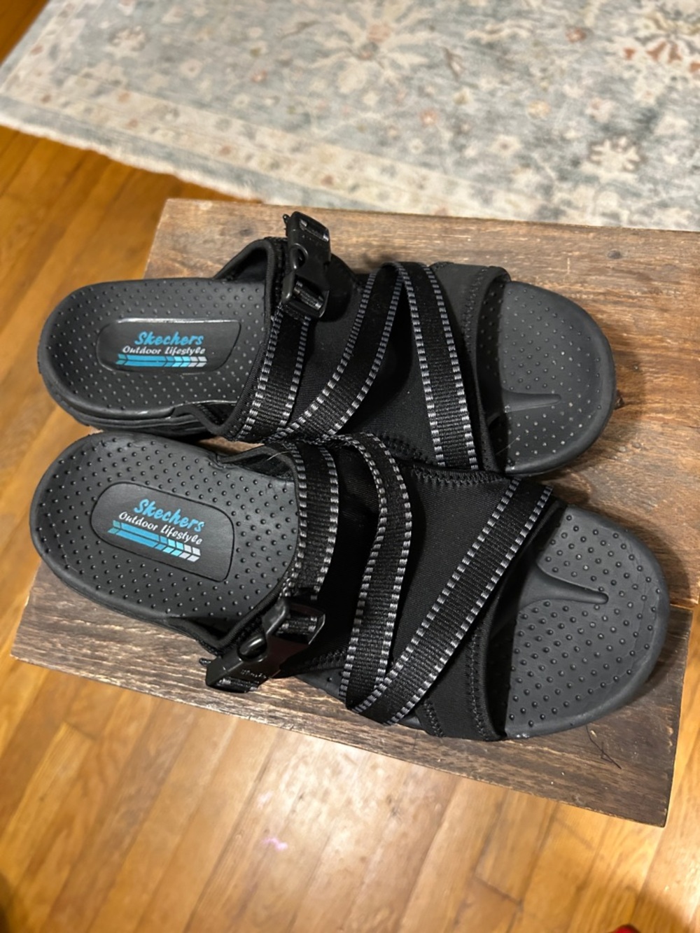 Skechers Black Strappy Comfort Slide Sandals